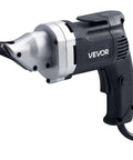 Electric Metal Shear With 360 Degree Swivel Head, 4.0 Amp Corded Sheet Metal Cutter, side view, black and metallic design