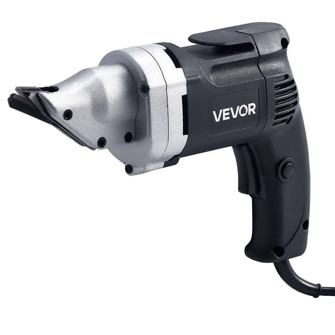 Electric Metal Shear With 360 Degree Swivel Head, 4.0 Amp Corded Sheet Metal Cutter, side view, black and metallic design