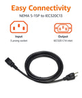 Heavy Duty 10 Foot Replacement Power Cord For Computer Monitor Tv Printer Pc 3 Prong Cable 18 Awg 125 Volts with NEMA 5-15P and IEC320C13 connectors.