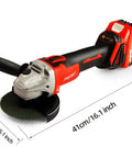 Beast Brushless Cordless Angle Grinder with 21V Battery and Fast Charger, shown at 41cm length, includes grinding disc for metal and wood.