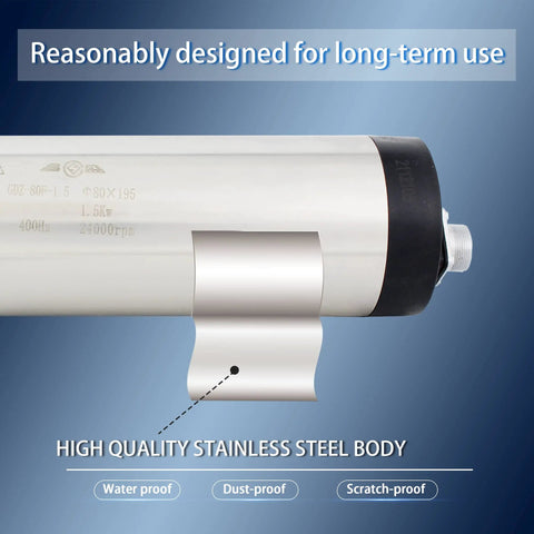 Beefy 1500W Air Cooled CNC Spindle Motor For Router And Milling 80mm Diameter 24000RPM 110V ER16 Collet stainless steel body