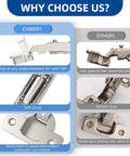 Comparison of Full Overlay Soft Close Concealed Frameless Cabinet Hinges 50 Pack Satin Nickel Clip On Self Closing 3D Adjustable
