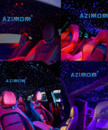 Bluetooth Control 10W RGBW Twinkle Fiber Optic Star Ceiling Light Kit in car interior, showcasing colorful starry effects on ceiling.