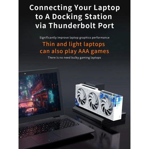 Connecting Badass Thunderbolt 3 And 4 External GPU Dock Station With PCIe 3.0 X4 Speed And USB4.0 40Gbps to a laptop.