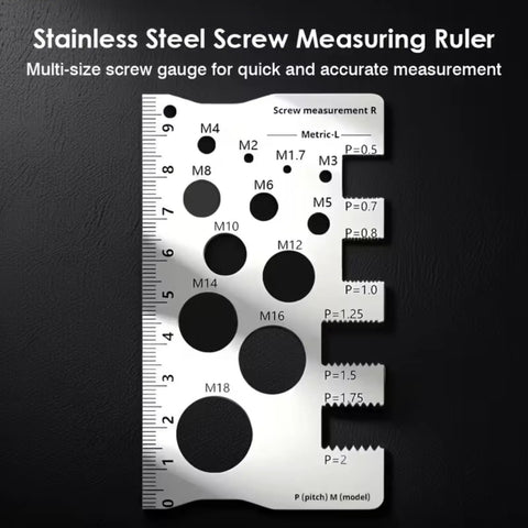 Sturdy Stainless Steel Screw Measuring Ruler With Precision Thread And Distance Gauge For Screws Bolts And Nuts, rust-resistant metric ruler