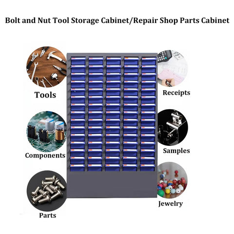 Heavy Duty Steel Parts Cabinet With Kickass Anti Slip Drawers And Adjustable Dividers For Bolt Nut Screw Storage with multiple drawers.