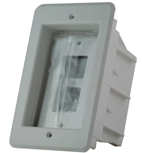 DVFR1W-1 Recessed Electrical Outlet Mounting Box For Single Gang Walls, Flush-To-Wall Fit With Textured Paintable Trim Plate