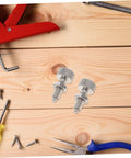 Two Piece Stainless Steel Retractable Spring Loaded Indexing Plunger Lock For Rolling Toolboxes on wooden surface with tools.