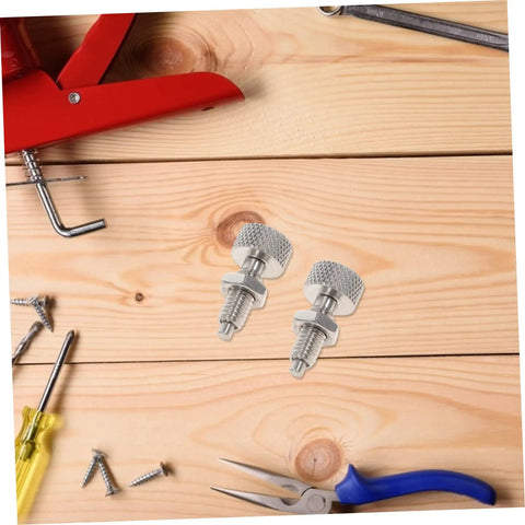 Two Piece Stainless Steel Retractable Spring Loaded Indexing Plunger Lock For Rolling Toolboxes on wooden surface with tools.
