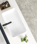 Top view of 24 Inch Countertop Vessel Sink For Bathroom, Modern Rectangular White Ceramic Basin, above counter design