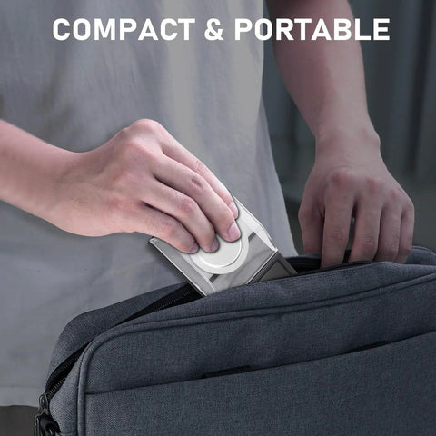 Person placing Ultra Precise Milligram Scale 0.001g To 100g with Eight Units into a backpack for portability.