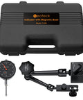Dial Indicator 0 To 1 Inch With 0.001 Inch Resolution And 132 Pound Magnetic Base For Lathe 3D Printer CNC Automotive And Lab Use In Imperial Gauge Set With Storage Case, shown with black storage case, dial, and magnetic base.