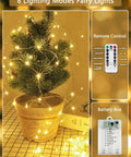 Potted tree with 78Ft 240 LED Fairy Lights Battery Operated With Timer And Remote, Waterproof Twinkle Lights for indoor use