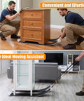 Two images of No Sweat Heavy Duty Appliance Movers With Non Scratch Glide Mat Pad being used to move furniture safely indoors.