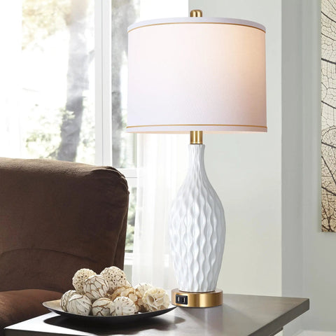 Must Have 2 Pack White Ceramic Table Lamps With 3 Way Dimmable Touch Control USB Ports And Linen Shade 27 Inch Modern