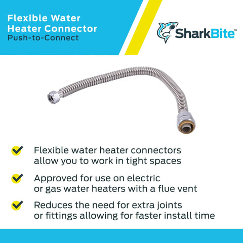 1 Inch To 1 Inch FIP And 24 Inch Corrugated Stainless Steel Flexible Water Heater Connector No Fuss Push To Connect Brass Fitting