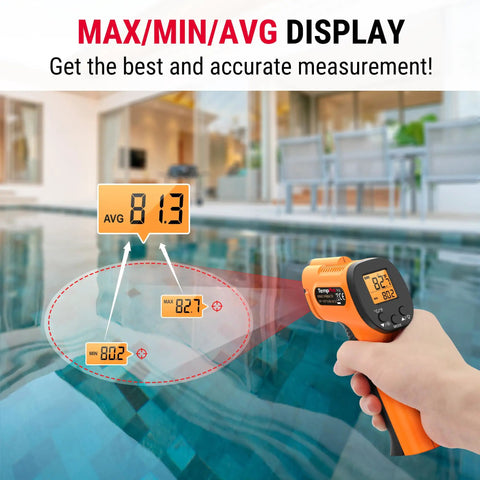 2-In-1 Infrared Thermometer Gun With Laser And Meat Thermometer Digital, measuring pool water temperature with display
