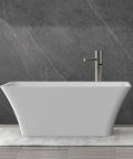 67 Inch Freestanding Acrylic Bathtub Sets Main Room Vibes With Double Walled Insulation And Ergonomic Deep Contour Locks In Heat For Serious Soaks Non Slip Base Smooth Matte Drain Absolute Bathroom Game Changer against a modern grey backdrop.