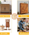 Various furniture and DIY projects using 240 Piece Wood Dowels Kit With Sizes One Quarter Inch, Five Sixteenths Inch, And Three Eighths Inch, Tapered Ends With Beveled Grooves, Wood Peg Pins For Easy Hands On Furniture Repair, Replacement And DIY Woodworking Projects.