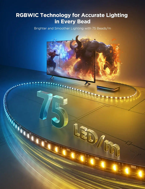 HDMI 2.1 AI Sync Box 2 With RGBWIC For 55 To 65 Inch TVs Delivers 8K 60Hz And 4K 144Hz, screen and lighting sync with 75 LEDs/m
