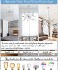 Sputnik Chandelier Light Fixture With Chrome Finish Dope Modern Mid Century Ceiling Lamp With Multiple Aluminum Arms