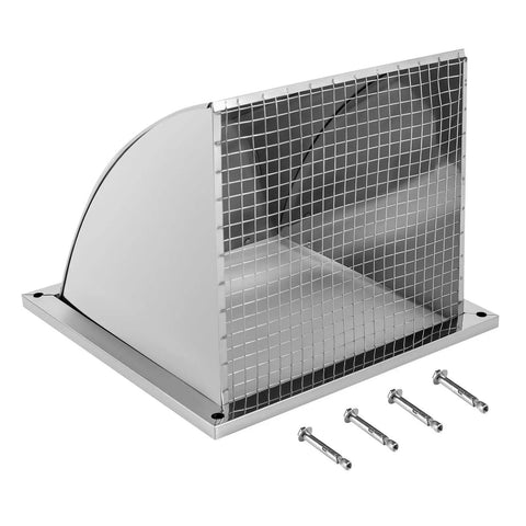 8 Inch Dryer Vent Cover With Screen Mesh Stainless Steel Wall Vent Cap 12x12 with screws, side angle view