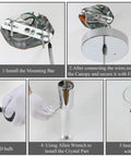 Step-by-step installation guide for Chrome Finish Glass Bubble Crystal Mini Pendant Light With LED Bulb for kitchens.