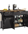 60 Inch Kitchen Island With Power Outlet And Drop Leaf, Rolling Kitchen Island Cart With Spice Rack Towel Rack Knife Holder And Trash Storage Cabinet, Mobile Prep Station For Kitchen Perfect For Cooking
