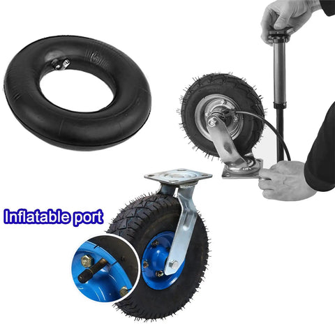 Heavy Duty Industrial Caster Wheels With Pneumatic Casters And Top Plate showing inflatable port and hand pump use