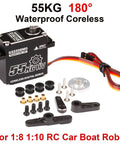 55Kg Coreless Digital Servo With Waterproof Design, high torque servo with accessories for RC car, boat, robot applications