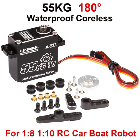 55Kg Coreless Digital Servo With Waterproof Design, high torque servo with accessories for RC car, boat, robot applications