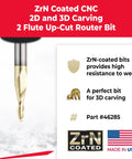 Up Cut Spiral CNC Router Bit For DIYers And Pros Carving In 2D And 3D With ZrN Coating Five Degree Tapered Ball Tip Model 46285