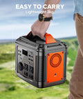 Heavy Duty 296Wh Portable Power Station With 13 Output Ports Powers Laptops And Car Fridges Simultaneously Off Grid Solar Generator being carried, lightweight and compact.