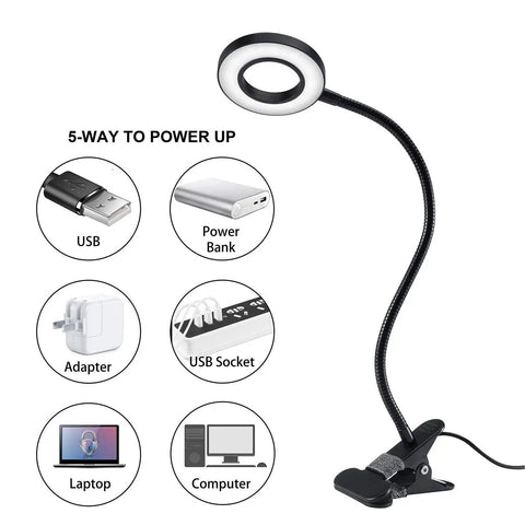 Clip On Desk Lamp With 48 LED Lights, Clamp On Reading Light With 3 Color Modes And 10 Brightness Levels, 360 Degree Flexible Gooseneck