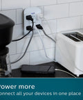 Six Outlet Surge Protector Wall Tap Kit, 900 Joules, 3 Prong Grounded Outlets in use with kitchen appliances and phone