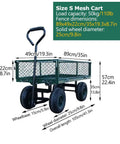 Beefy All Terrain Utility Cart Heavy Duty Garden Trailer With 110-330 Lbs Load Capacity and Mesh Sides for Yard Chores