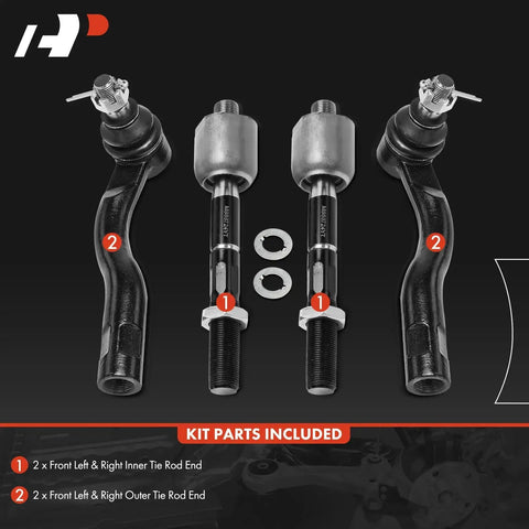 Front Inner And Outer Tie Rod End Kit For Lexus LX470 1998 2002 And Toyota Land Cruiser 1998 2002 Replacement To Fix Uneven Tire Wear Steering Vibration And Loose Handling, 4-piece set
