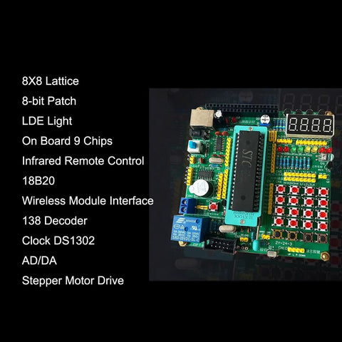 All In One MCU Starter Kit With 51 And 52 Demo Board, Soldering Practice Kit, Learning Board showing circuits and modules