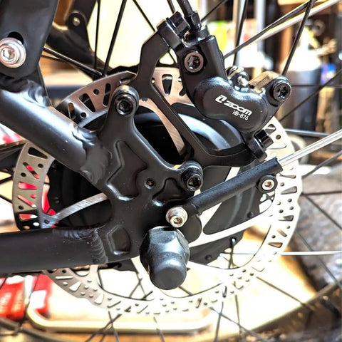 Close-up of HB876E 4 Piston Ebike Hydraulic Disc Brake Set with 160mm rotor and caliper