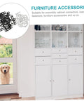 Hella Sturdy Invisible Furniture Connectors And Hidden Fasteners For Wardrobe Setup No Sweat Assembly Rock Solid Two In One Wood Joint Screws Quick Fit Cabinet Hardware For Any Project, black and silver fasteners on a cabinet background.