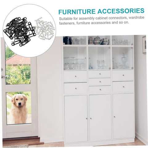 Hella Sturdy Invisible Furniture Connectors And Hidden Fasteners For Wardrobe Setup No Sweat Assembly Rock Solid Two In One Wood Joint Screws Quick Fit Cabinet Hardware For Any Project, black and silver fasteners on a cabinet background.