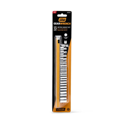 Handy 13 Piece 1/4 Inch Drive 6 Point Socket Set Standard And Metric Pro Grade Nickel Chrome Plated Alloy Steel in packaging