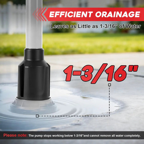 Efficient drainage feature of Cordless Water Transfer Pump, Brushless 1400 GPH Stick Pump, Milwaukee M18 Battery Compatible.