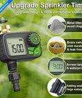 Plug And Play Sprinkler Timer For Your Yard: Programmable Digital Hose Timer With Rain Delay, Manual And Automatic Watering Outdoor Waterproof Irrigation Controller With Brass Inlet One Outlet, featuring metal filter and waterproof display.