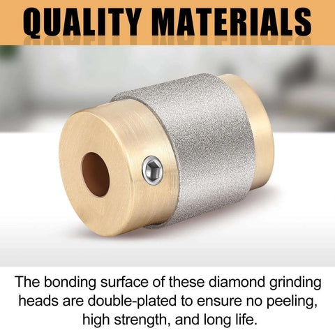 1-inch diamond grinding head, side view, brass end caps with diamond-coated surface for glass grinding.