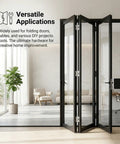 4 Pack Stainless Steel 180 Degree Hidden Cabinet Hinges for Frameless Doors shown on folding glass doors