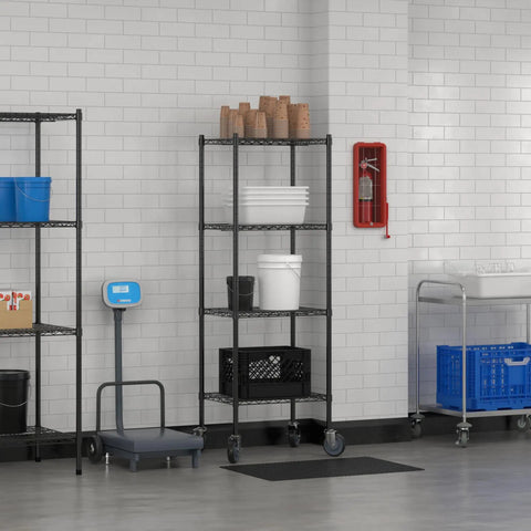 Commercial Black Epoxy Mobile Wire Shelving Rack With Four Heavy Duty Shelves 18 By 24 By 70 Inches Nsf Certified Rolling Storage Cart Featuring Rock Solid Frame And Slick Rolling Casters