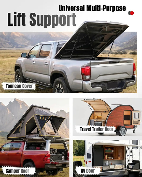 Two Pack 36 Inch Gas Struts 30 Lb Lift Supports For Tonneau Covers Toolbox Lids Cabinet Doors Floor Hatches RV Campers And Truck Toy Boxes Built Tough Lift Assist on a truck's tonneau cover