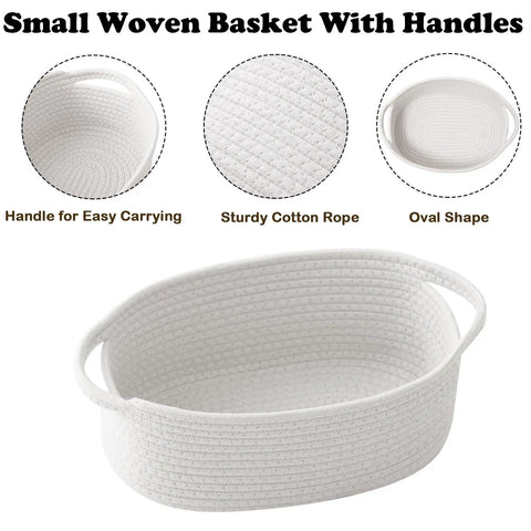 Chic White Woven Rope Basket For Babies, Handcrafted Cotton Storage Tote With Soft Handles, Gift Ready Pack Includes Matching Bag And Ribbon, Super Cozy Nursery Essential That Totally Slaps