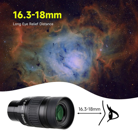 7-21mm Zoom Eyepiece For 1.25 Inch Telescopes With High Contrast Imaging and Comfortable 18mm Eye Relief, deep sky backdrop